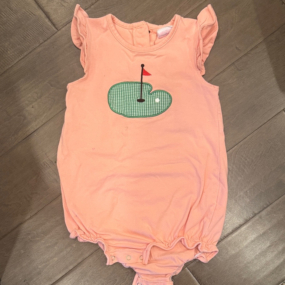 Pink Stitchy Fish Romper with Golf Put Applique